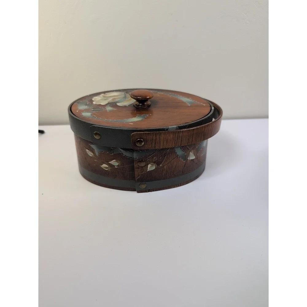 Wooden‎ Wood Handled Bucket Pale Box Floral  With Lid Vintage